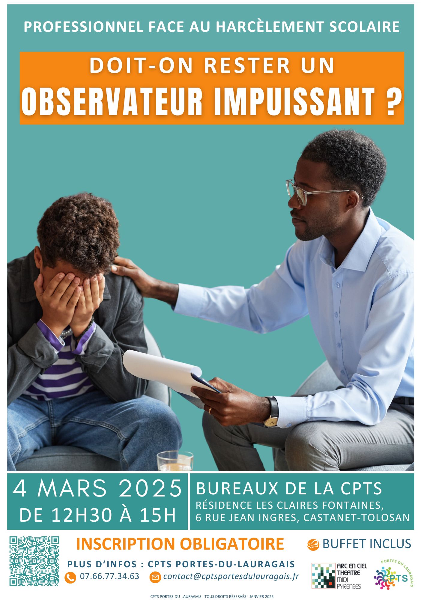 Affiche conférence populaire harcèlement scolaire